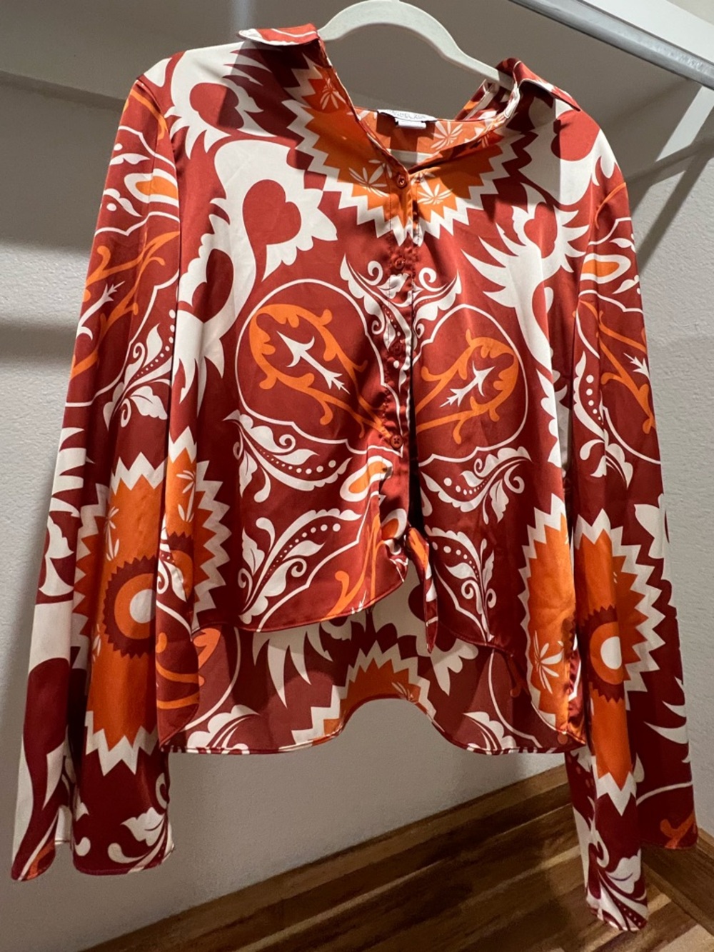Rachel Zoe Floral Medallion Button-Front Shirt in Rust Orange & Cream